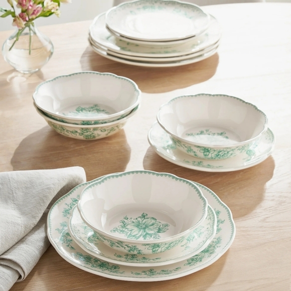 🎄 2025 12 Piece Pioneer Woman Agatha Jade Green Dinnerware Set - Picture 9 of 9